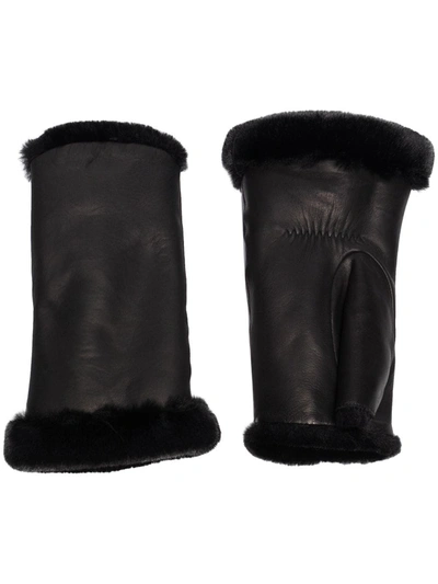 Agnelle Black Fingerless Leather Gloves