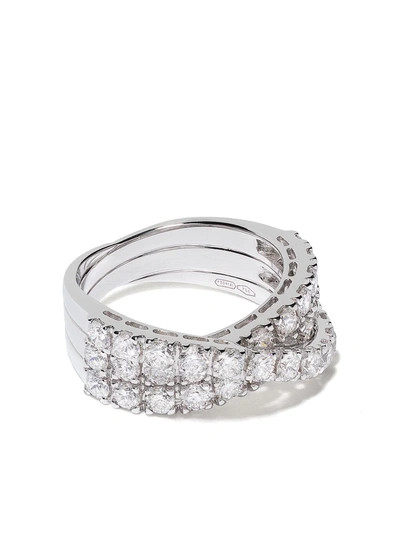 Leo Pizzo 18kt White Gold Waves Diamond Ring In Silver