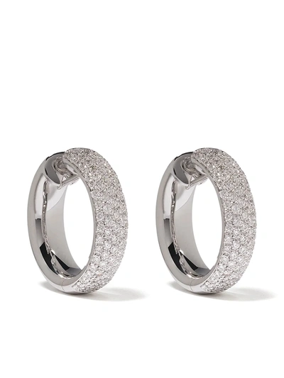 Leo Pizzo 18kt White Gold Diamante Diamond Hoop Earrings In Silver