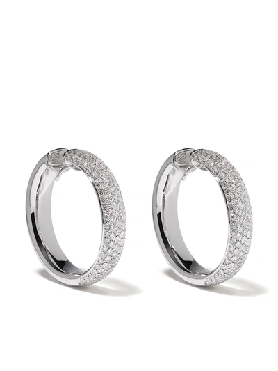 Leo Pizzo 18kt White Gold Hoop Diamond Earrings In Silver