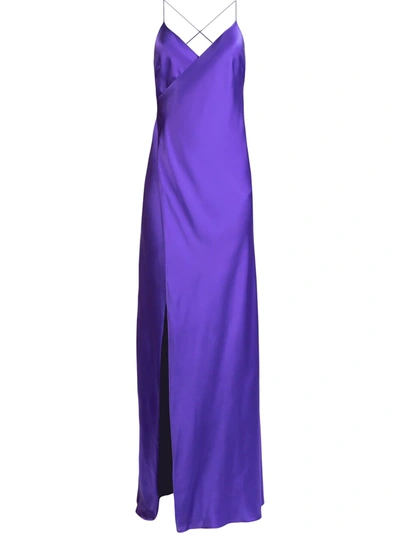 Michelle Mason Silk Front-slit Maxi Gown In Purple