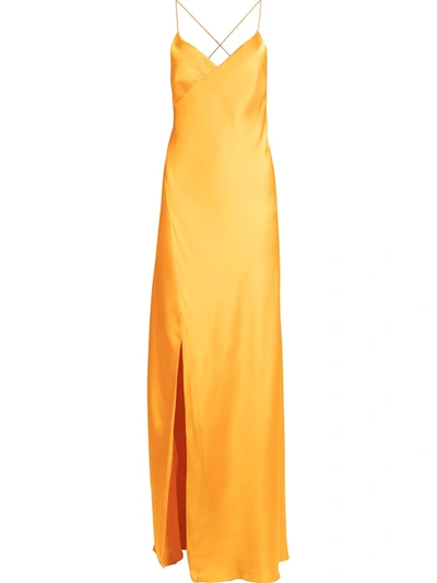 Michelle Mason Cross-strap Silk Wrap Gown In Gold