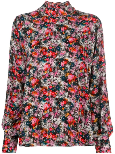 Essentiel Antwerp Floral Print Long-sleeve Blouse In Black