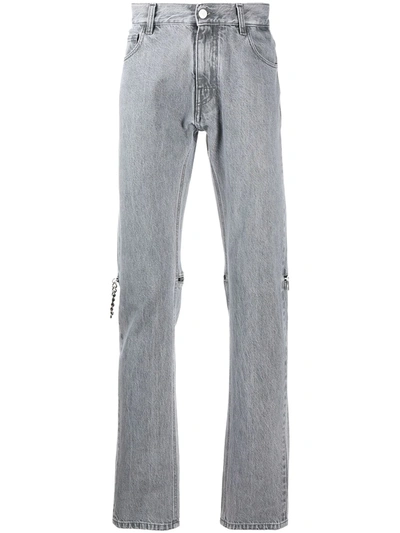 Raf Simons Zip-detail Straight-leg Jeans In Grey