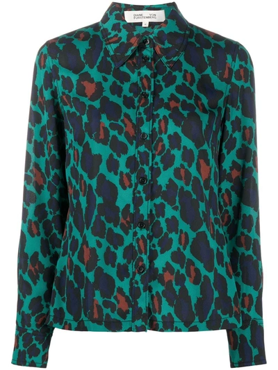 Diane Von Furstenberg Leopard Print Button-up Shirt In Green