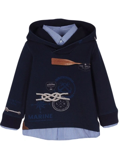 Lapin House Nautical Print Layered Hoodie In Blue