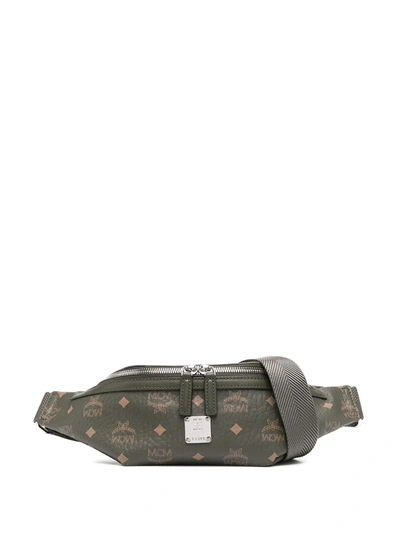 Mcm Logo-print Leather Belt Bag In Green