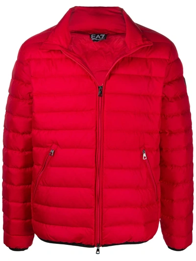Ea7 Detachable-hood Padded Jacket In Red