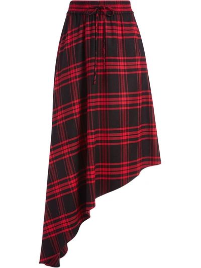 Alice And Olivia Natalina Asymmetric Checked Twill Skirt In Black