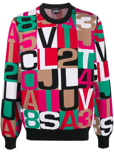 Just Cavalli Lettering Crew Neck Sweater In Neutrals