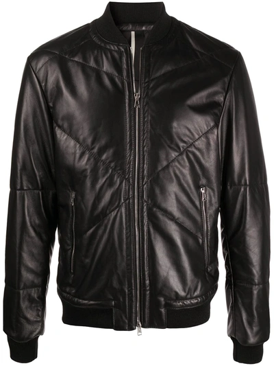 Low Brand Leather Bomber Jacket In Black