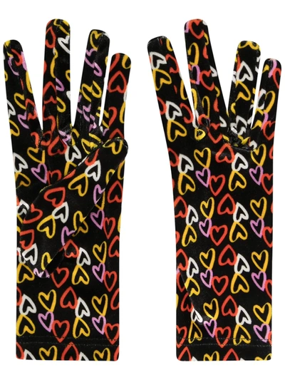 Moschino Heart Pattern Gloves In Multi