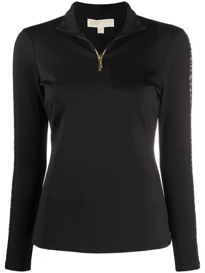 Michael Michael Kors Funnel Neck Zipped Sweatshirt In Black