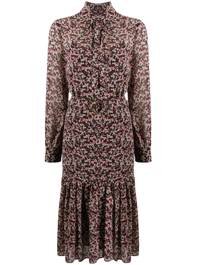 Michael Michael Kors Floral-print Belted Dress In Red