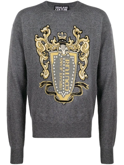 Versace Jeans Couture Logo-embroidered Knit Jumper In Grey