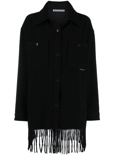 Alexander Wang T Oversized Fringed Wool-felt Coat In Black