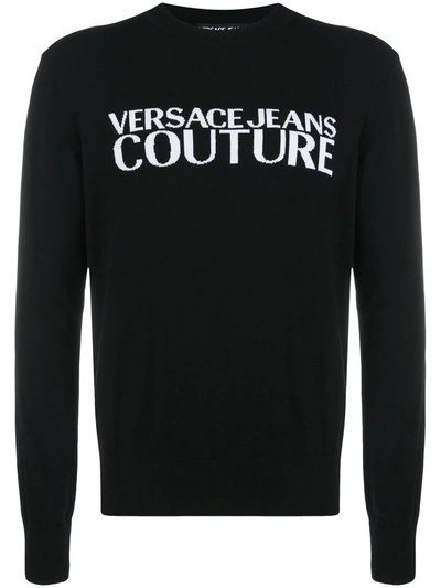 Versace Jeans Couture Logo-embroidered Fine Knit Jumper In Black