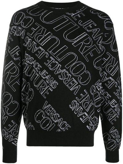 Versace Jeans Couture All-over Logo Print Sweatshirt In Black