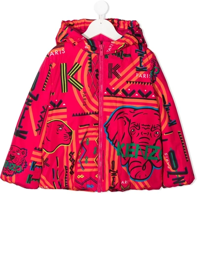 Kenzo Kids' Logo Print Hooded Jacket In Pink