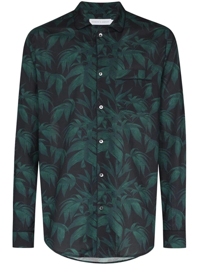 Desmond & Dempsey Palm Tree Print Long-sleeve Pyjama Shirt In Blue