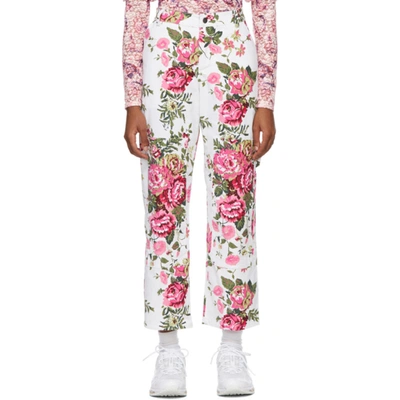 Collina Strada White Floral Chason Jeans In Rose Cordur