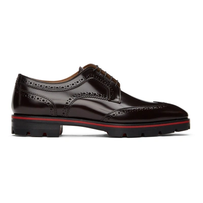 Christian Louboutin Men's Laurlaf Leather Wing-tip Red Sole Oxfords In Dark Brown