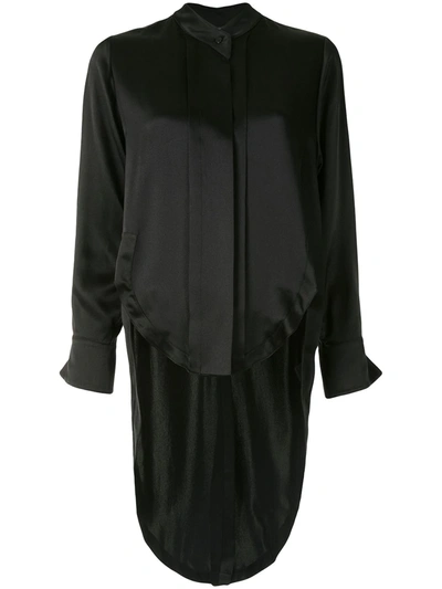 Alexis Tail-hem Collarless Shirt In Black