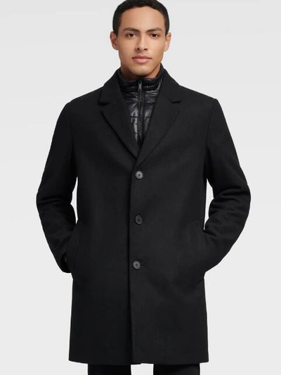 Dkny Men's Wool Coat With Quilted Bib - In Black