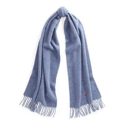 Polo Ralph Lauren Fringe Virgin Wool Scarf In Lattice Blue Heather