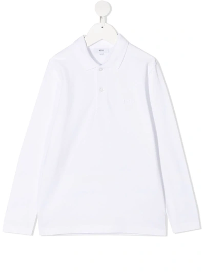 Hugo Boss Kids' Embroidered Long-sleeve Polo Shirt In White