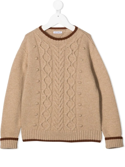 Dolce & Gabbana Kids' Cable-knit Crew-neck Pullover In Neutrals