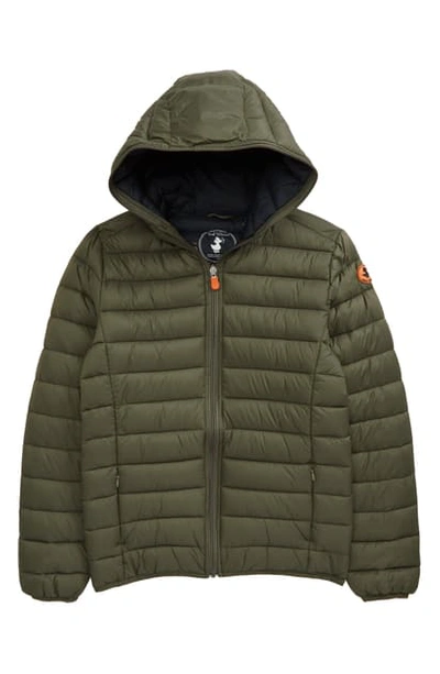 Save The Duck Kids' Giga Water Repellent Hooded Puffer Jacket In 841 Dusty Olive