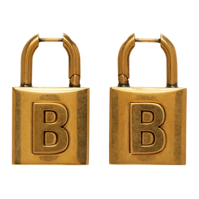 Balenciaga Gold Small Lock Earrings In 0604 Antgld