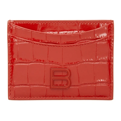 Balenciaga Red Croc Hourglass Card Holder In 6406 Brtred