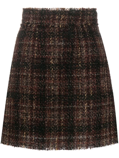 Dolce & Gabbana Short Skirt In Tartan Tweed In Brown