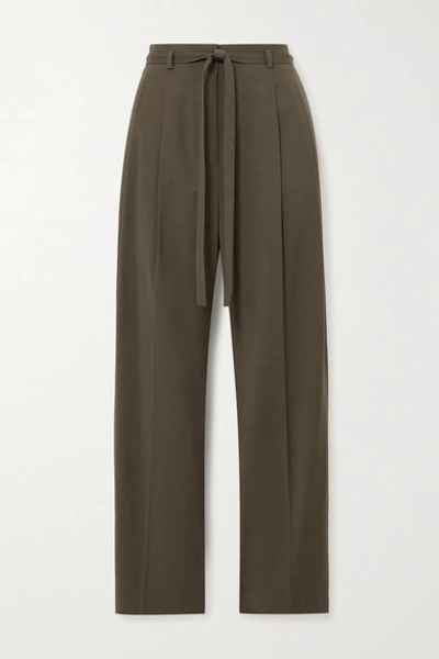 Le 17 Septembre Belted Cady Straight-leg Pants In Army Green