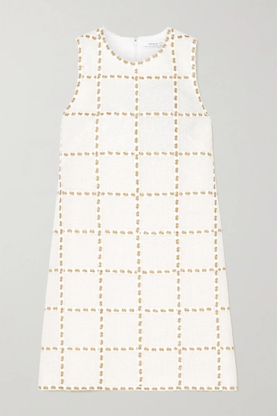 Andrew Gn Metallic Embroidered Wool-blend Tweed Mini Dress In White
