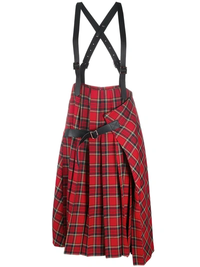 Comme Des Garçons Tartan-check Pleated Skirt In Red