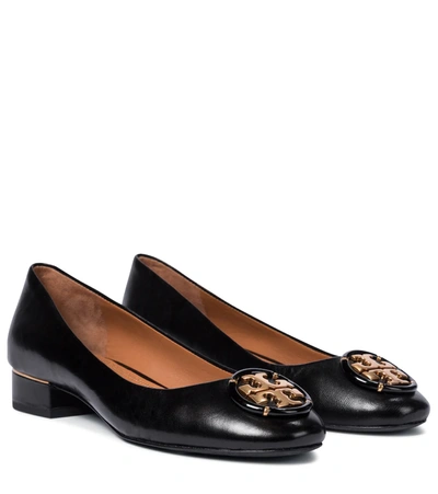 Tory Burch Logo-plaque Leather Ballet Shoes In Perfect Black