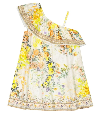 Camilla Kids' One-shoulder Floral Cotton Dress In Multicoloured