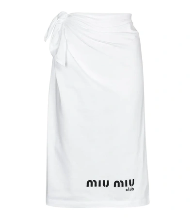 Miu Miu Cotton Jersey Pencil Skirt W/side Logo In White