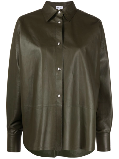 Loewe Relaxed Nappa-leather Shirt In Green