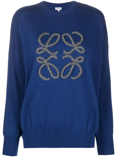 Loewe Anagram Wool & Alpaca Knit Sweater In Blue