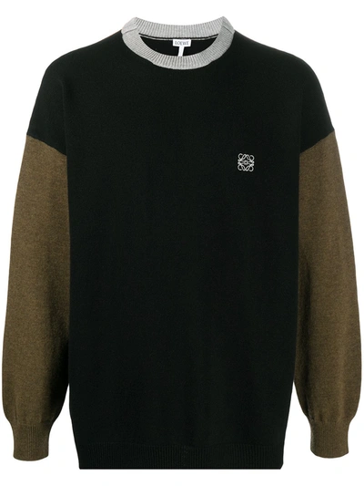 Loewe Color Block Wool Knit Sweater In Black