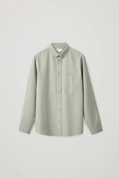 Cos Button-down Cotton-lyocell Shirt In Green