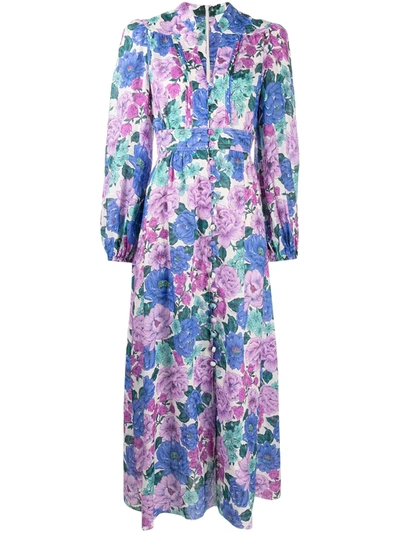 Zimmermann Poppy Floral-print Linen Maxi Dress In Purple