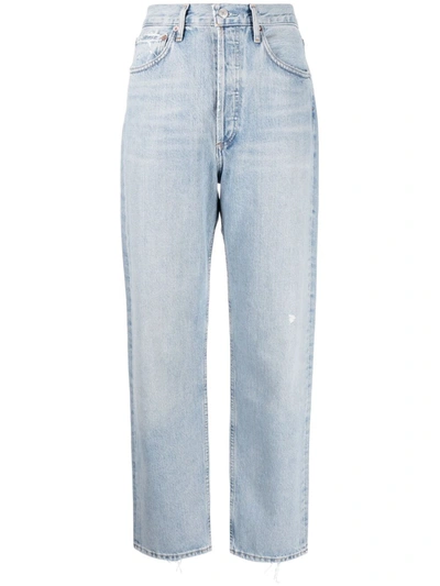 Agolde Riley Cropped Organic High-rise Straight-leg Jeans In Denim-lt
