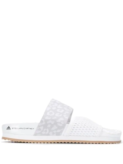 Adidas By Stella Mccartney Leopard-print Woven And Mesh Slides In White