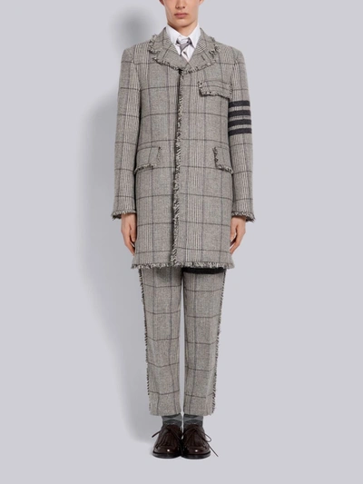Thom Browne Black And White Prince Of Wales Oversized Check Hunting Wool Tweed Frayed Unconstructed  In Grey