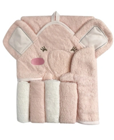 Happycare Textiles Snoogie Boo Baby Premium Cotton Hooded Towel, Wash-mitt, Washcloth Set Bedding In Pink